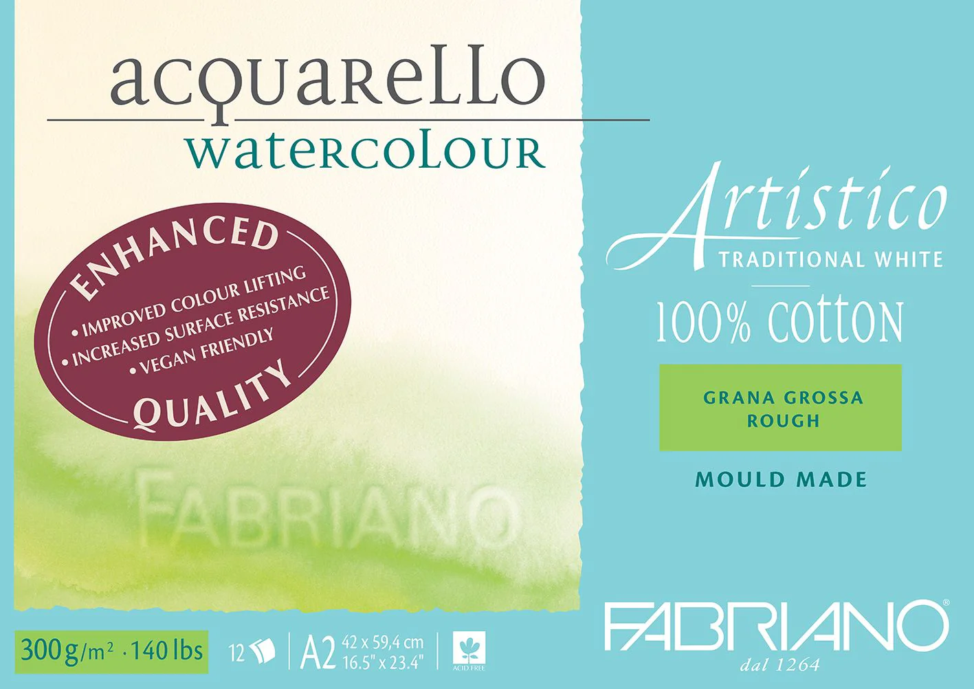 Fabriano Artistico Watercolour Enhanced 300gsm Rough 12 Sheet Pads - Nail Gallerys