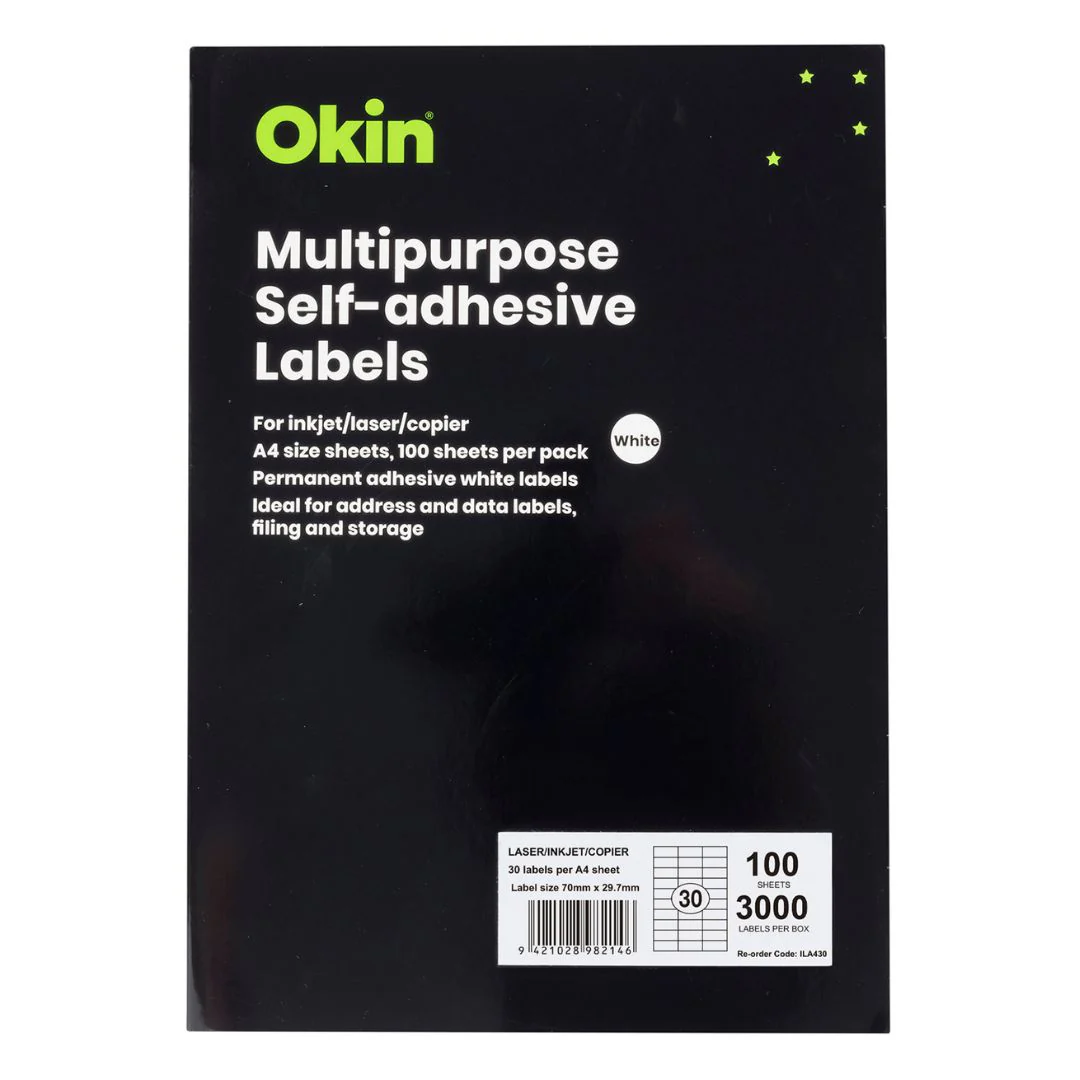 Okin Multipurpose Labels 70x29.7mm 30 Per Sheet - Nail Gallerys