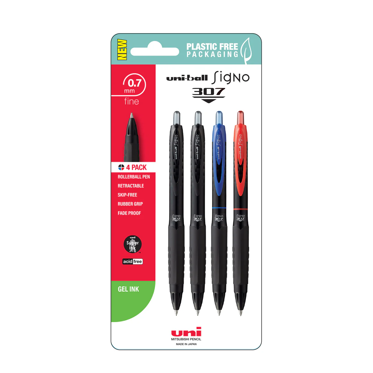 Uni Signo 307 0.7mm Fine Assorted Retractable Pens Set of 4 - Nail Gallerys