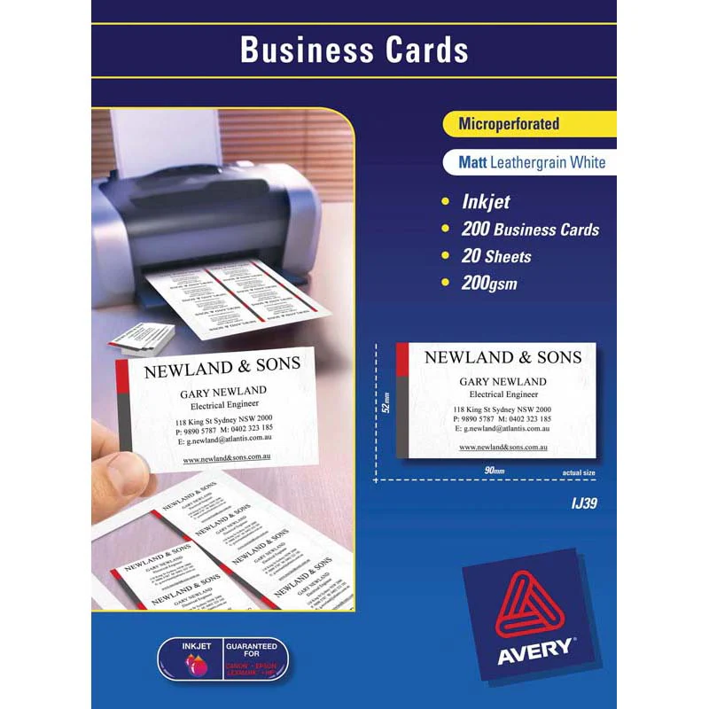 Avery Business Cards Ij39 Leathergrain 200gsm 20 Sheets Inkjet - Nail Gallerys