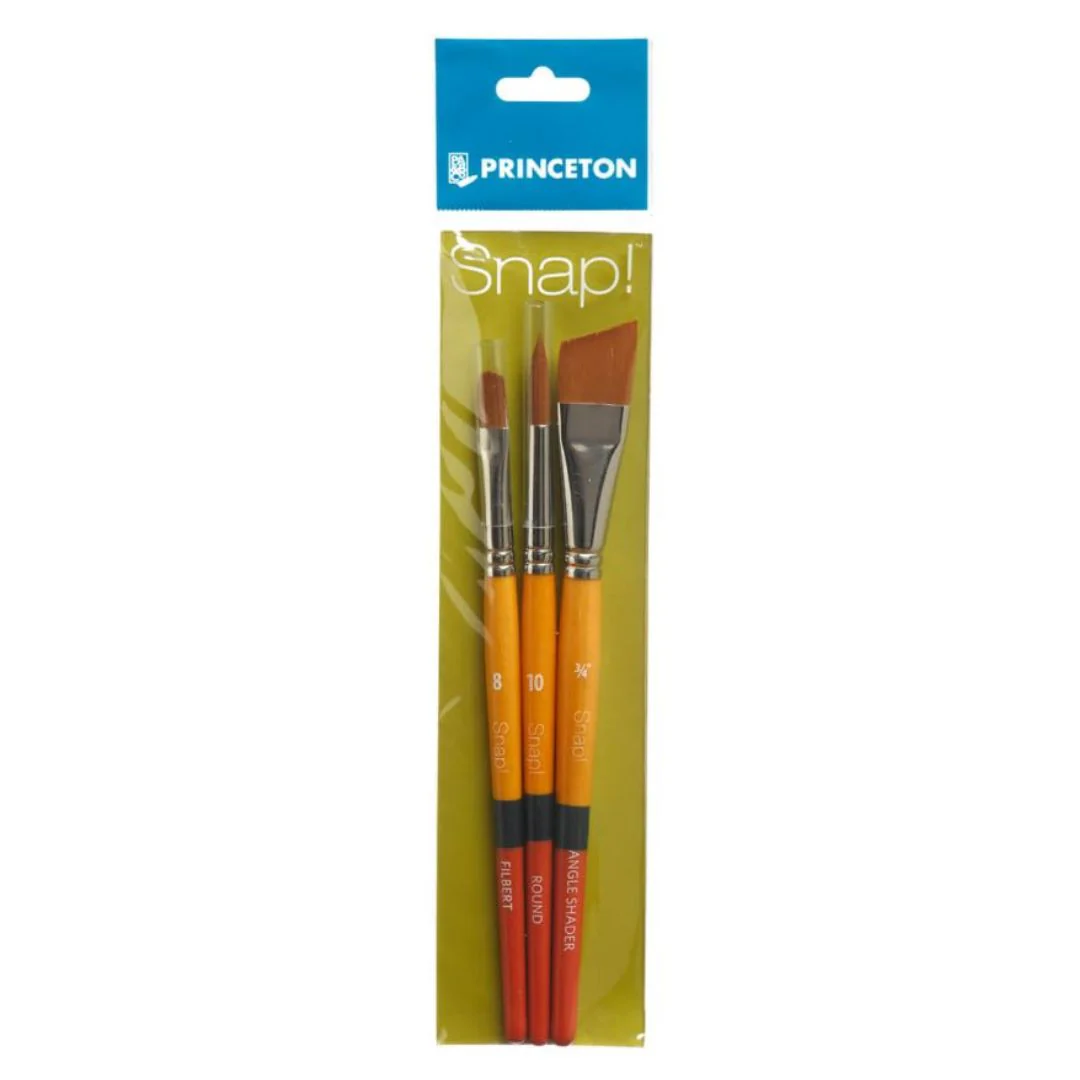 Princeton Snap! Short Handle Gold Taklon Brushes Set #1 Pack of 3 - Nail Gallerys