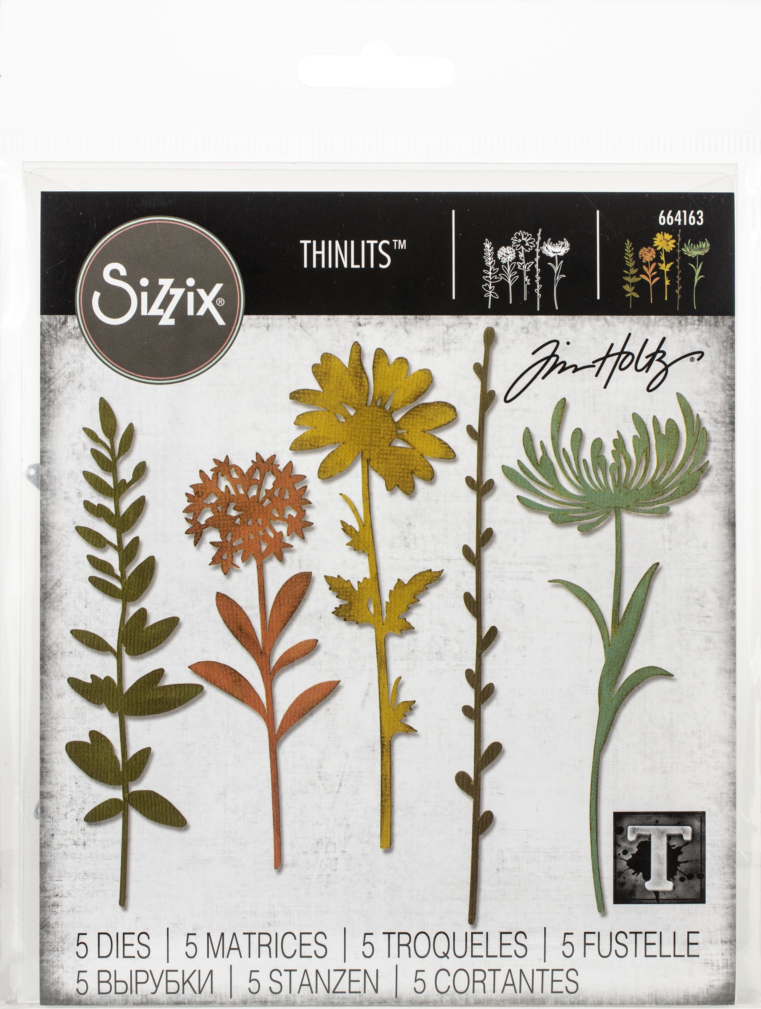 Sizzix by Tim Holtz Wildflower Stems #1 Thinlits Dies 5 Pieces - Nail Gallerys