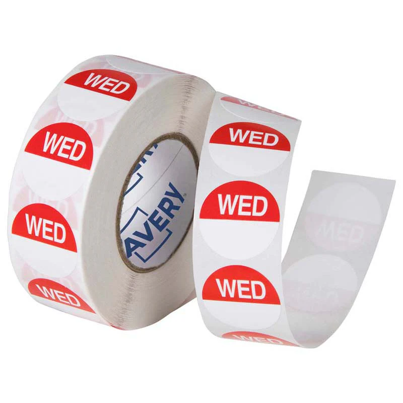 Avery Labels Wednesday Round Day 24mm Red White 1000 Roll - Nail Gallerys