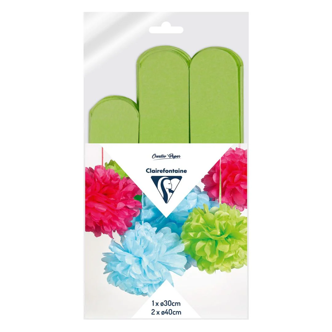 Clairefontaine Apple Green Crepe Pompoms Pack of 3 - Nail Gallerys