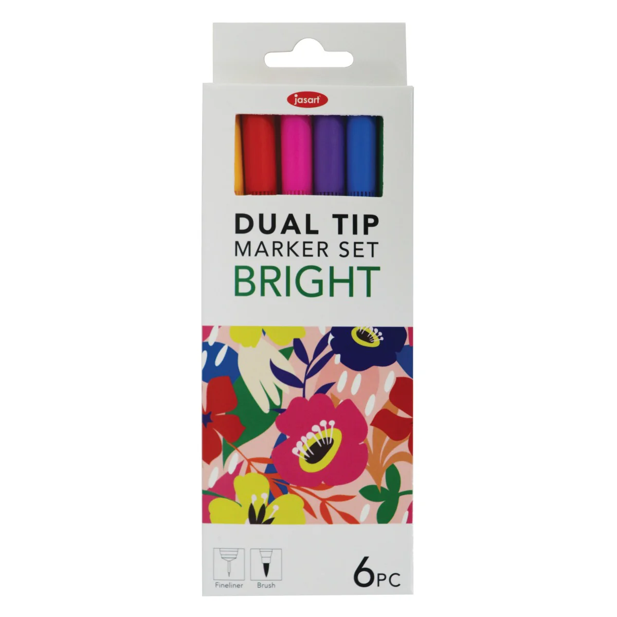Jasart Dual Nib Bright Brush Fineliners Set Of 6 - Nail Gallerys