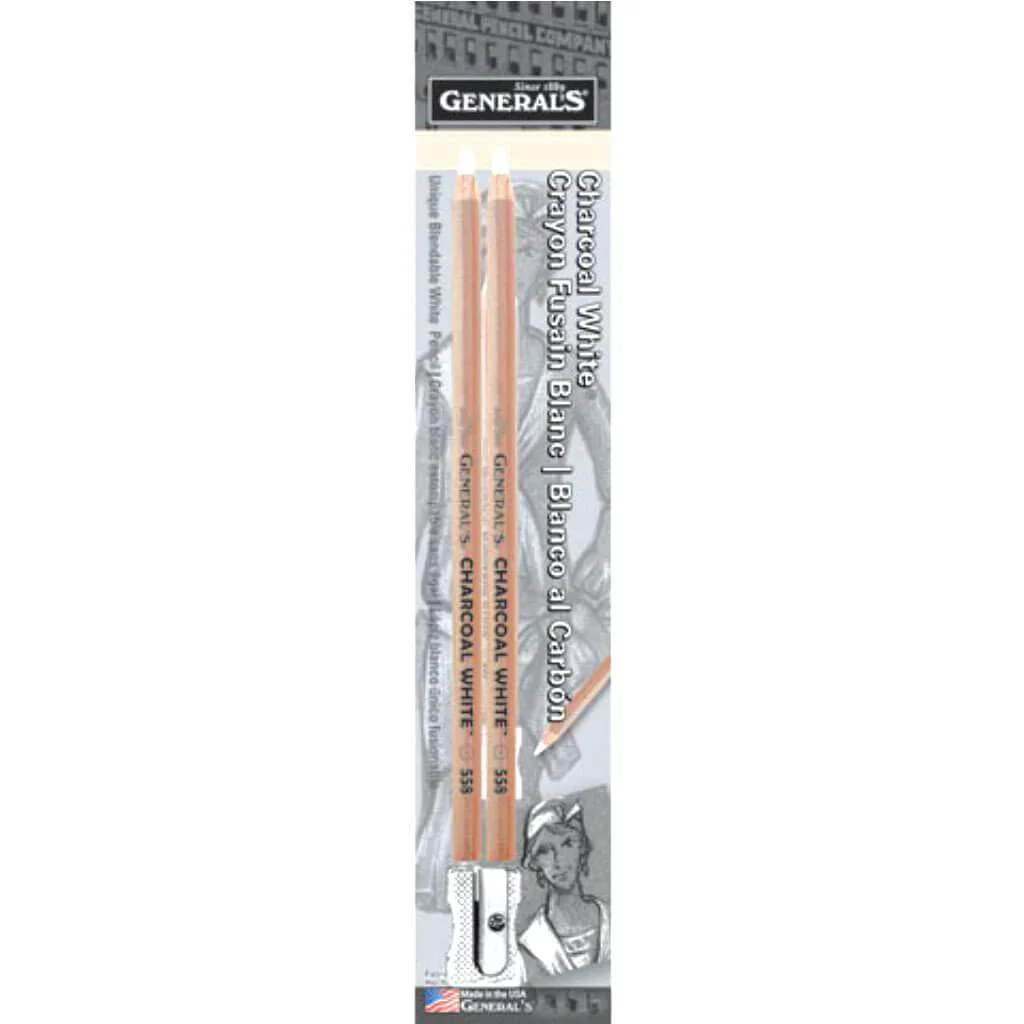 General's Charcoal Pencil White 2 Pieces - Nail Gallerys