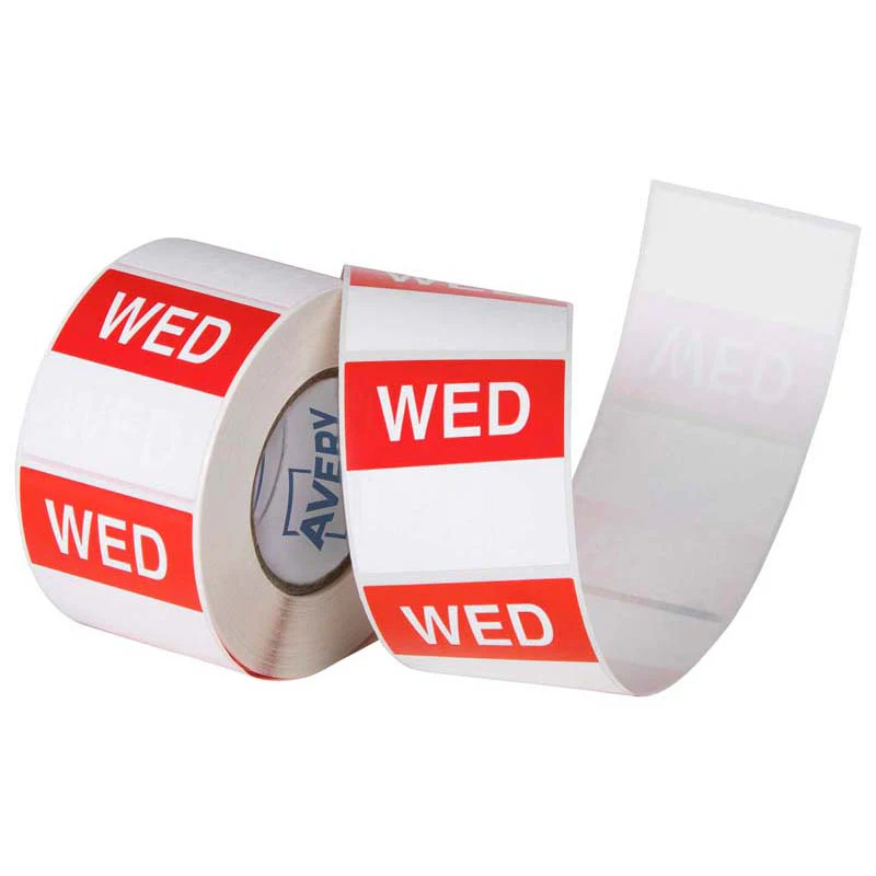 Avery Labels Wednesday Square Day 40x40mm Red White 500 Roll - Nail Gallerys