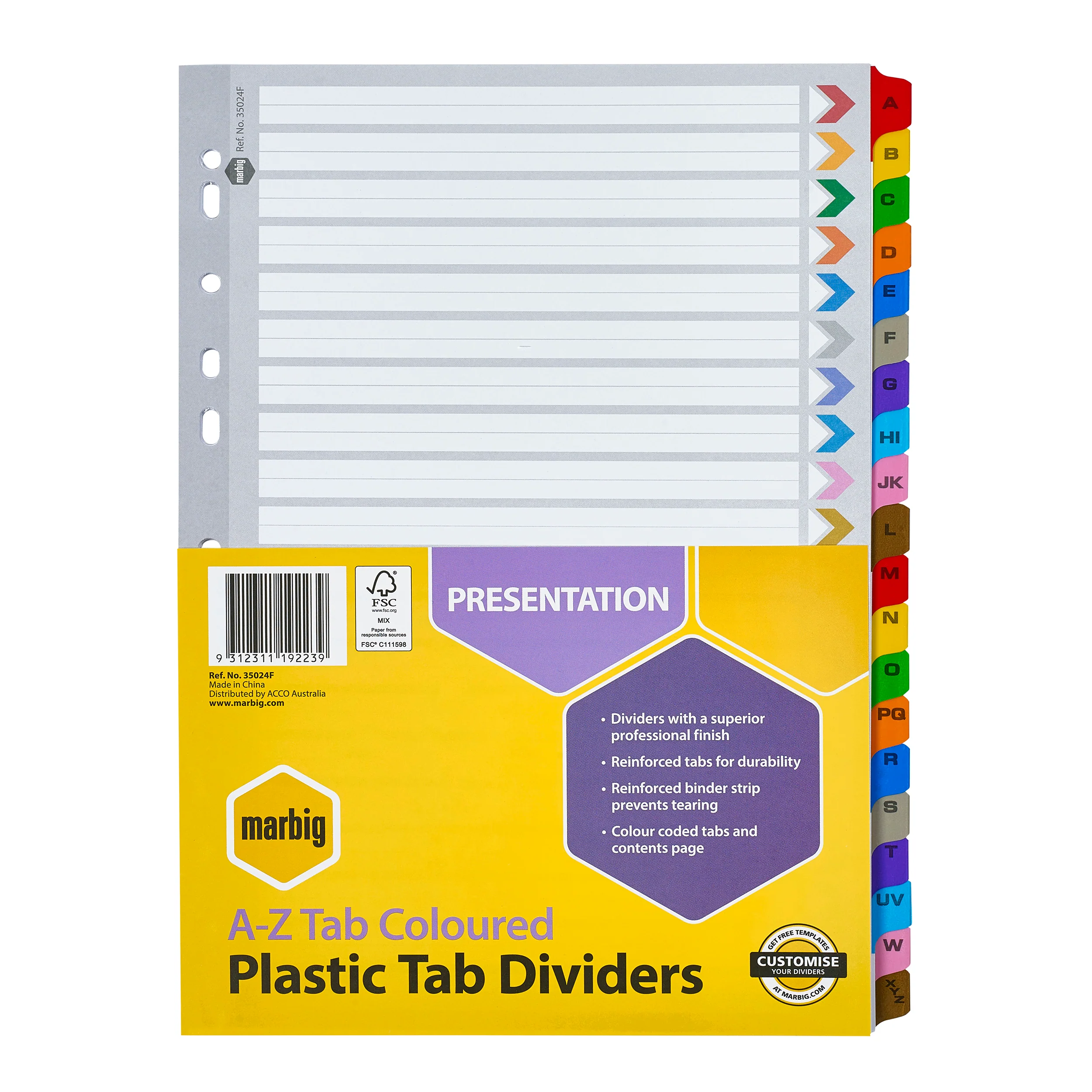 Marbig Indices & Dividers A-Z Tab Reinforced A4 Colour - Nail Gallerys