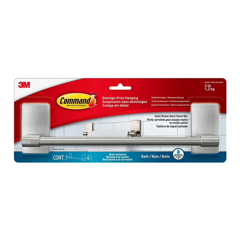 Command Satin Nickel Bath Hand Towel Bar - Nail Gallerys