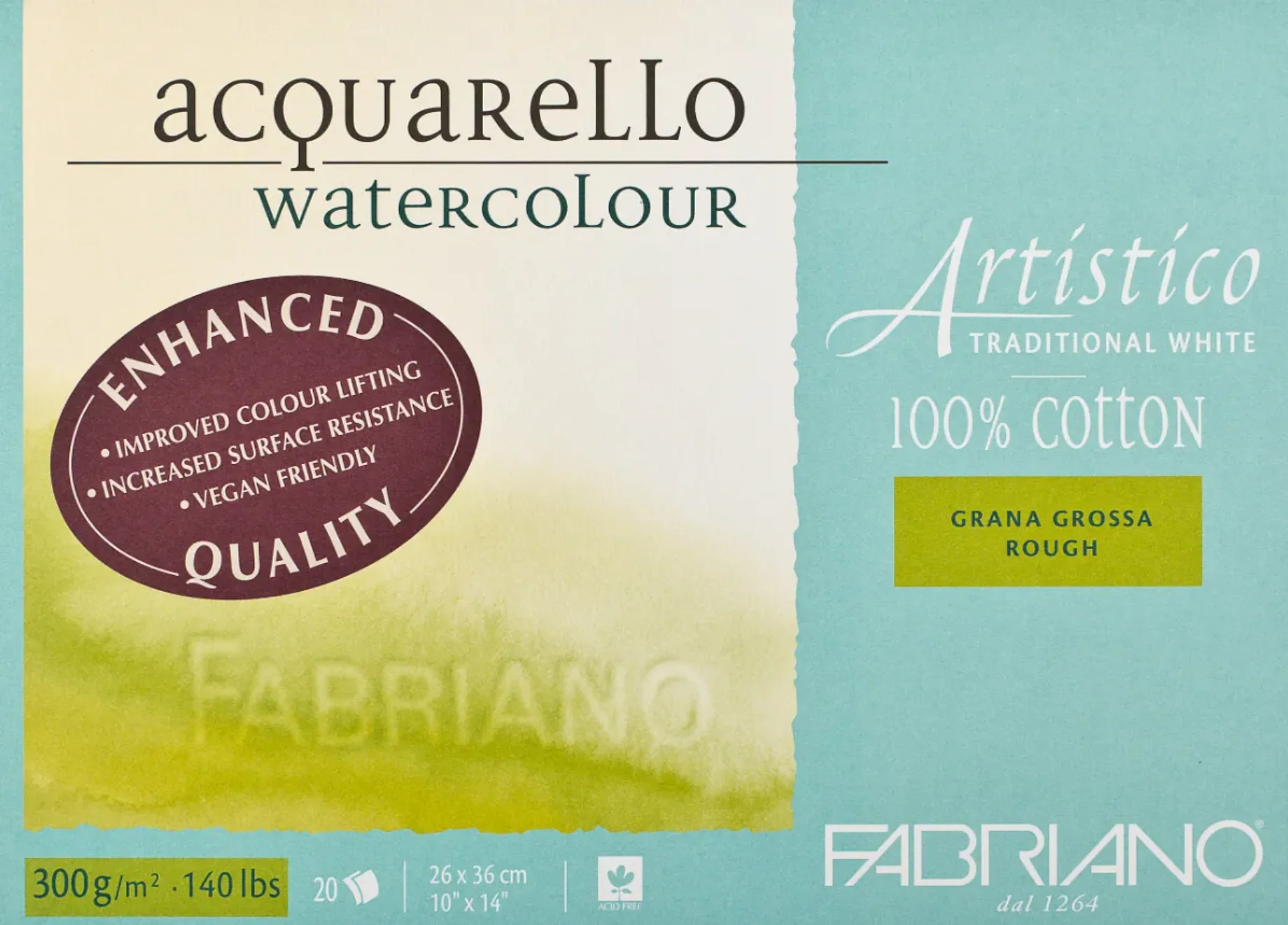 Fabriano Artistico Watercolour Enhanced 300gsm Rough Traditional White 20 Sheet Blocks - Nail Gallerys