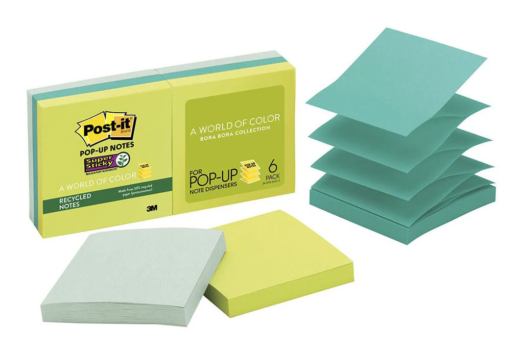 Post-it Recycled Super Sticky Pop-up Note Refills R330-6sst Bora Bora 76x76mm 90 Sheet Pads Pack Of 6 - Nail Gallerys