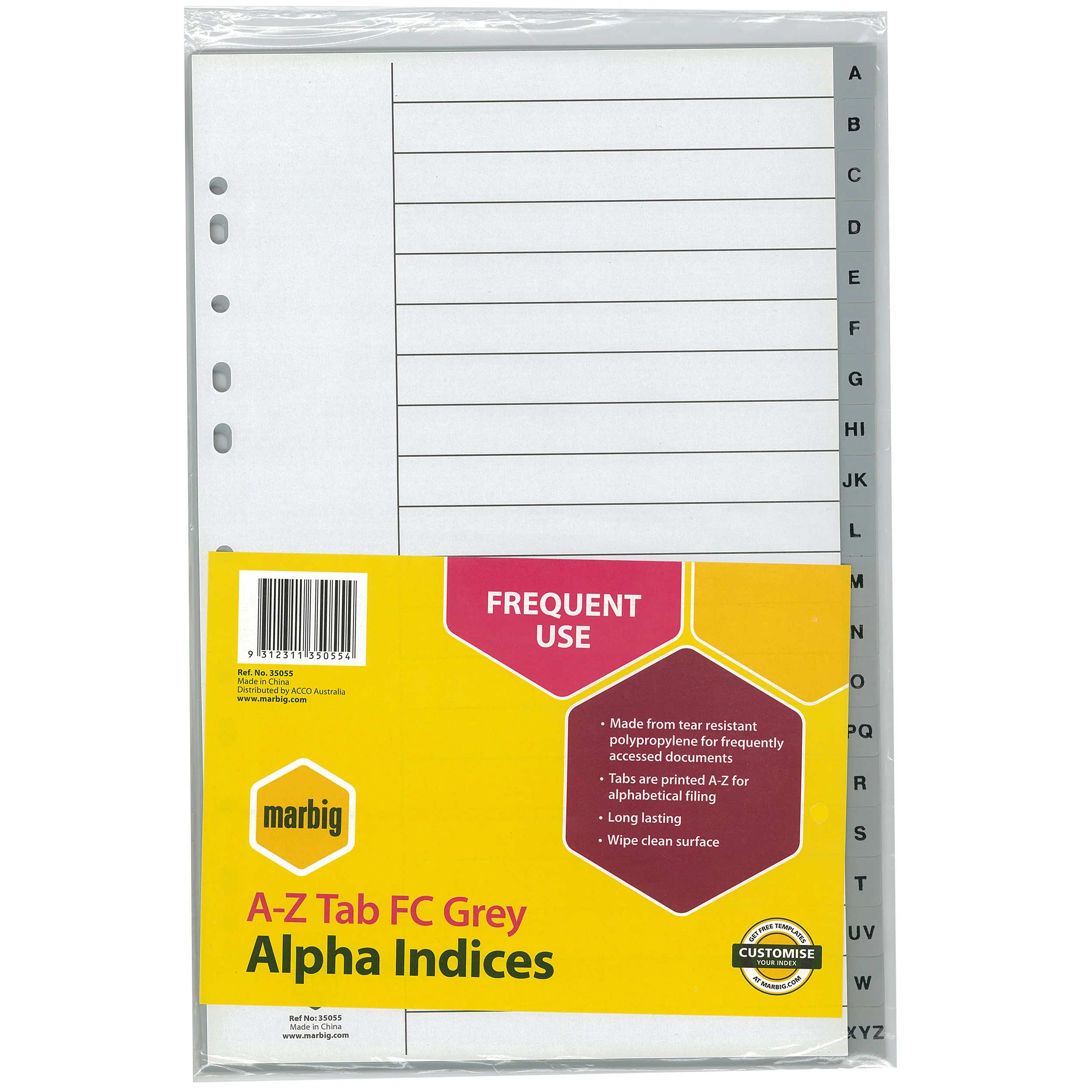 Marbig Indices & Dividers A-Z Tab Polyprop Foolscap Grey - Nail Gallerys