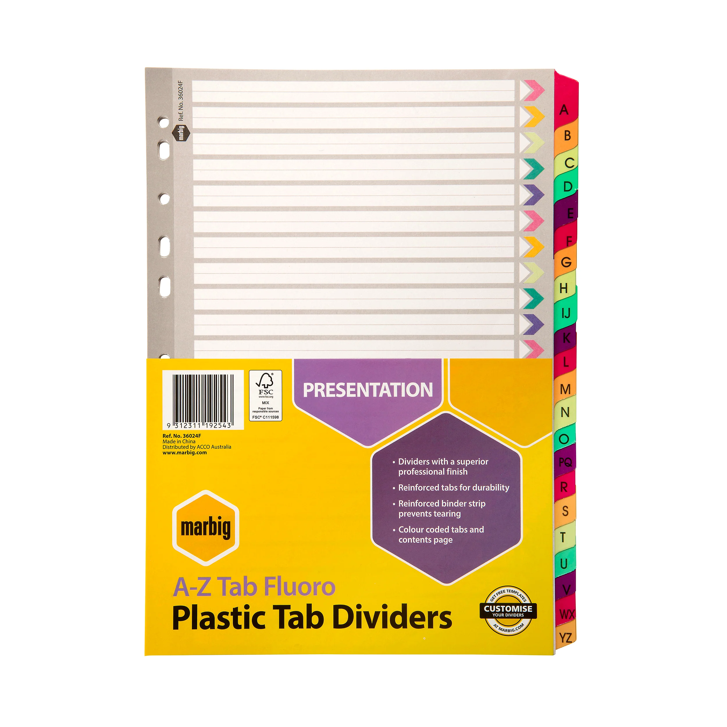 Marbig Indices & Dividers A-Z Tab Reinforced A4 Fluoro - Nail Gallerys