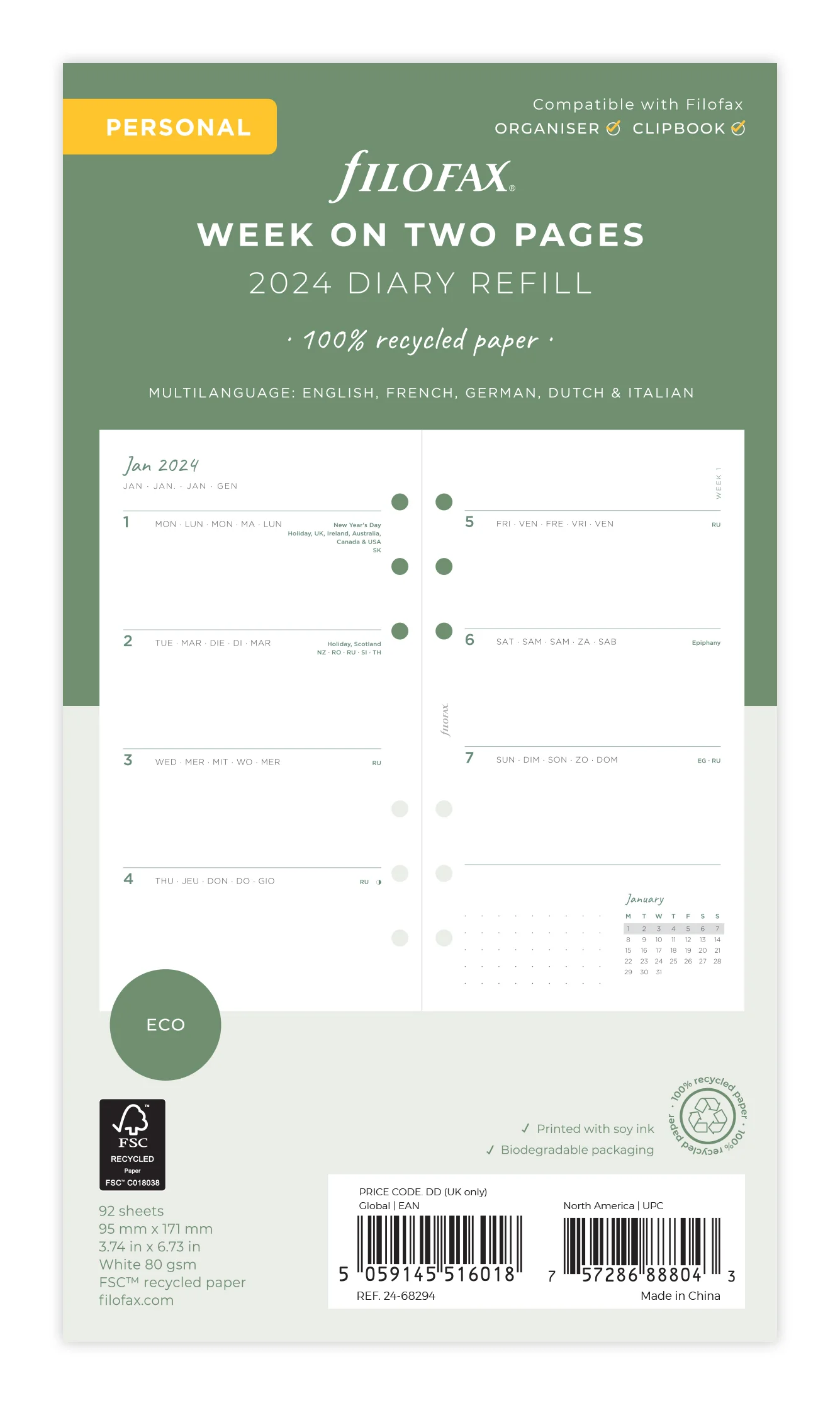 Filofax Eco Personal Week on Two Pages Diary Refill - Nail Gallerys