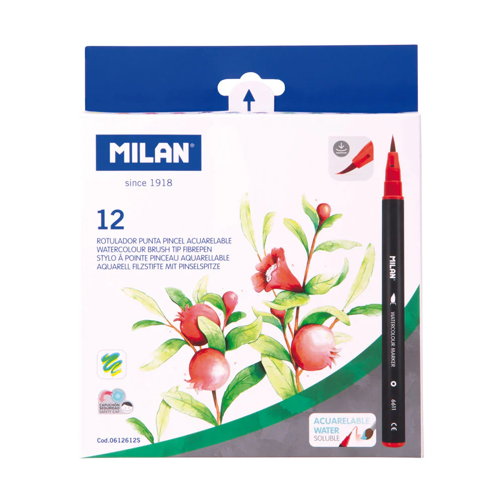 Milan Brush Tip Watercolour Markers Assorted Pack of 12 - Nail Gallerys