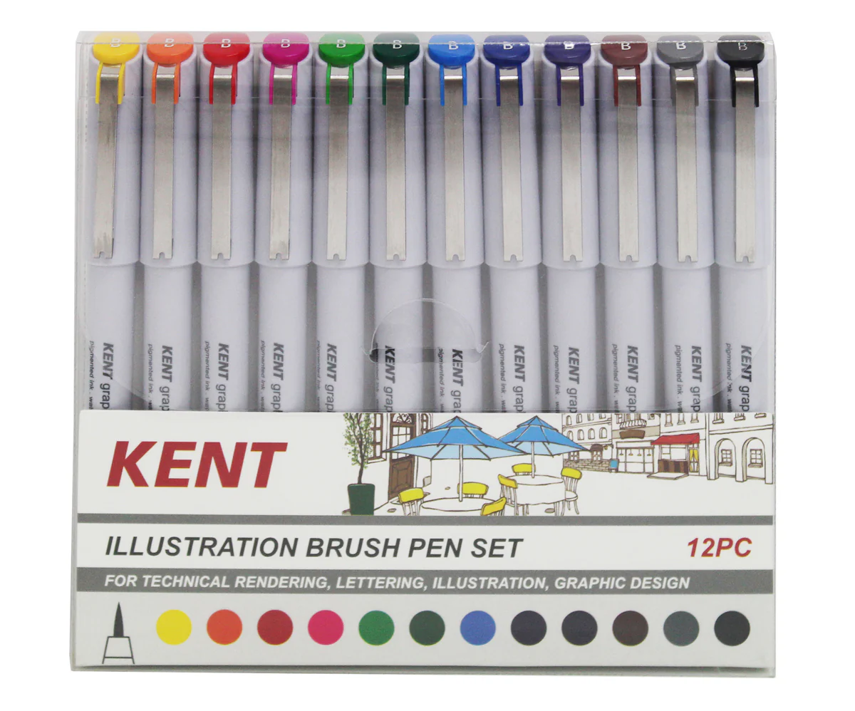 Kent Graphic Illustration Brush Pens Set Of 12 - Nail Gallerys