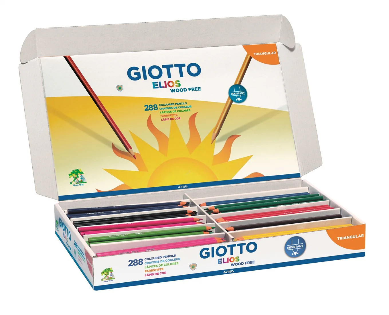 Giotto Elios-Tri Assorted Long Wood Free Colouring Pencils Schoolpack of 288 - Nail Gallerys
