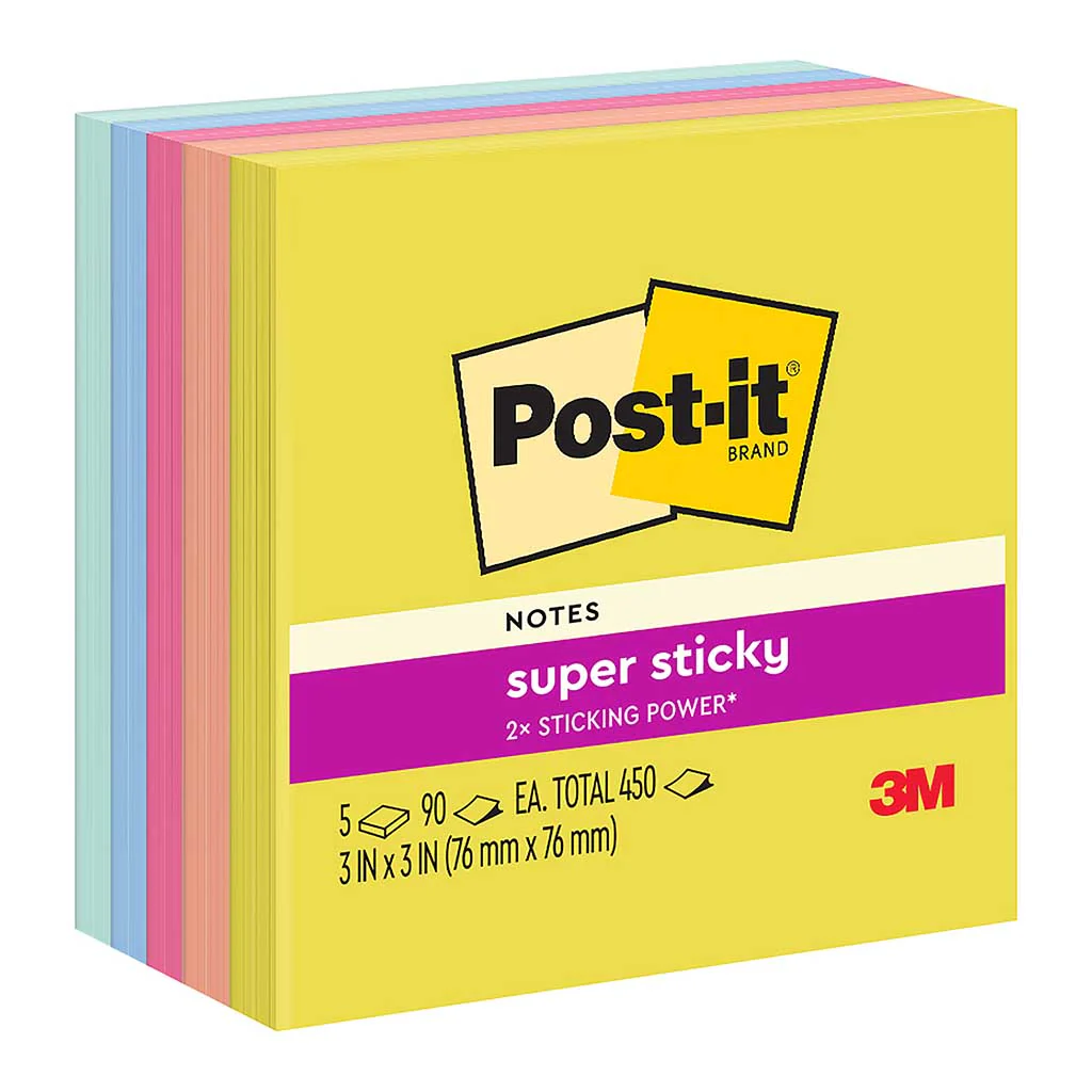 Post-it 76x76mm Summer Joy Super Sticky Notes Pack of 5 - Nail Gallerys