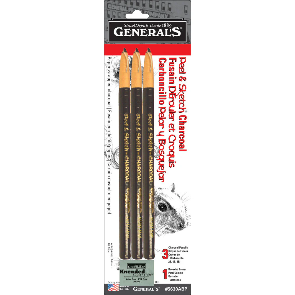 General's Peel & Sketch Black Charcoal Set With Kneadable Rubber - Nail Gallerys