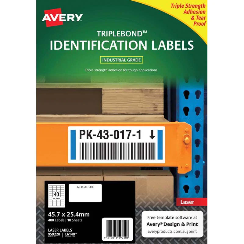 Avery Triplebond Identifcation Laser Label L6140 White 40up 10 Sheets 45.7x25.4mm - Nail Gallerys