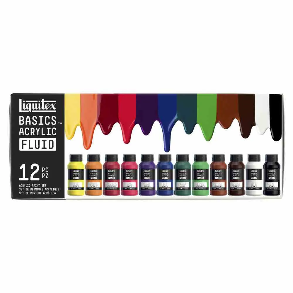 Liquitex Basics 118ml Acrylic Fluid Paints Set of 12 - Nail Gallerys