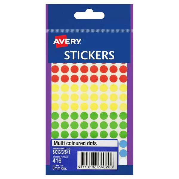 Avery Assorted Dots 8mm Pack Of 416 - Nail Gallerys