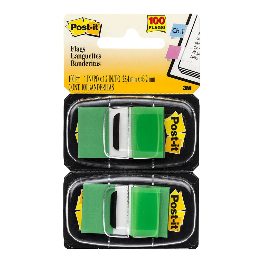 Post-it Flags 680-gn2 Twin Pack Green 25x43mm Pack Of 60 - Nail Gallerys