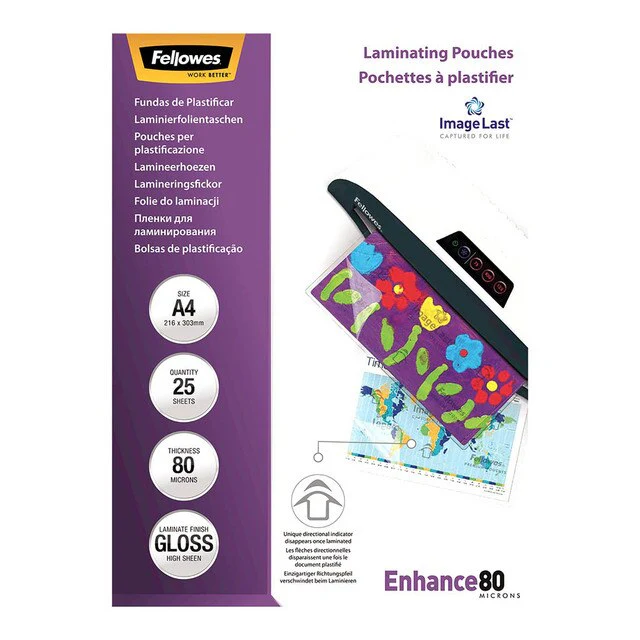 Fellowes Laminating Pouches Gloss 80 Micron Pack Of 25 - Nail Gallerys