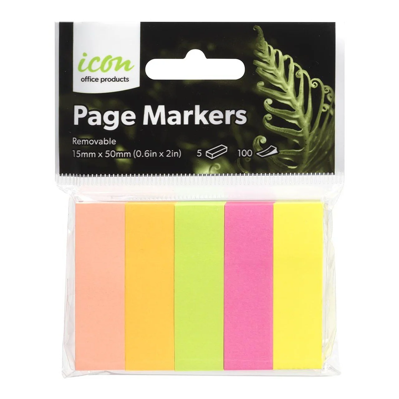 Icon Page Markers 15mm X 50mm Neon 5 Pack - Nail Gallerys