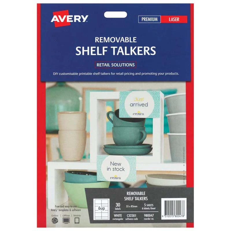 Avery Laser Shelf Talkers C32301 Removable 55x85mm 6up 5 Sheets - Nail Gallerys