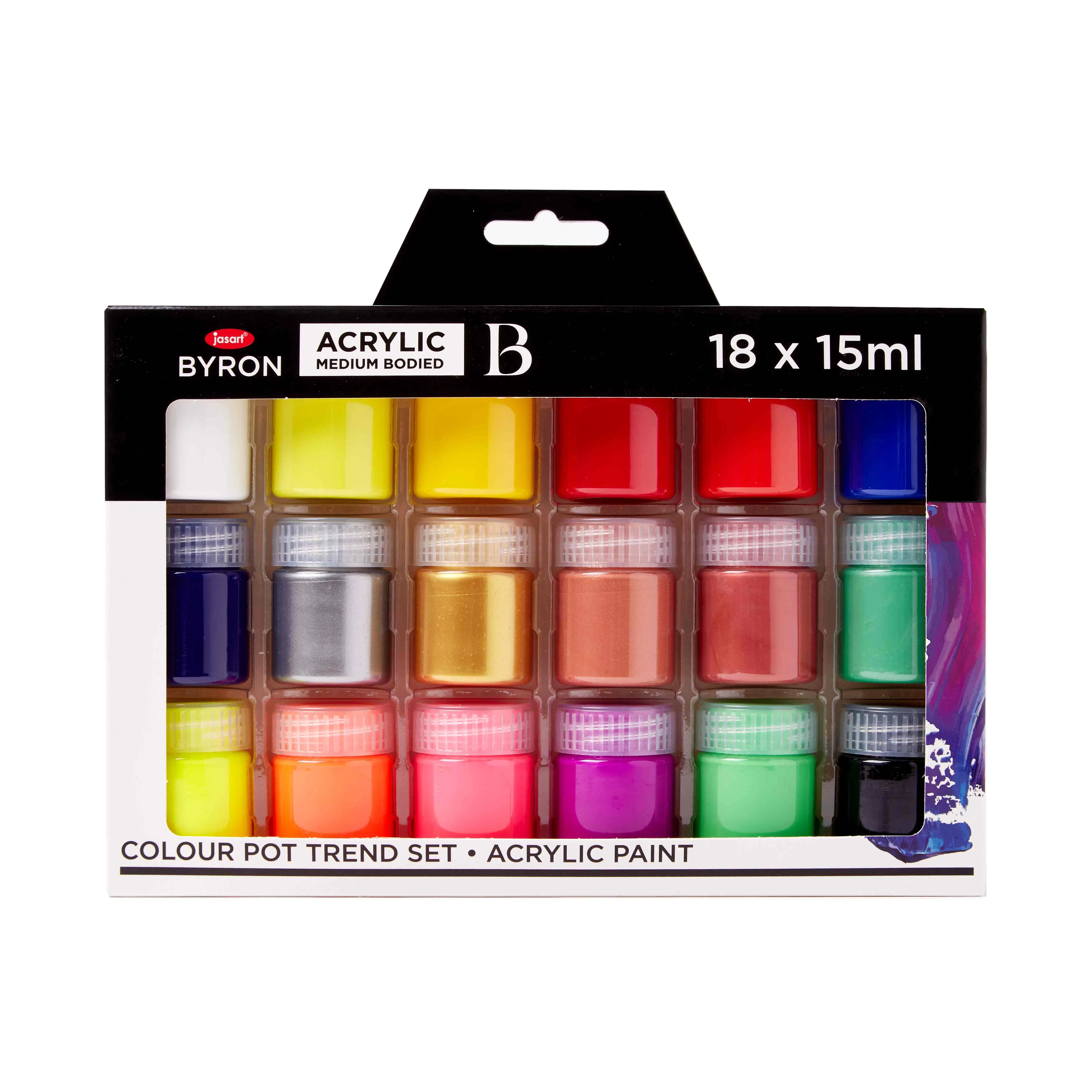 Jasart Byron 15ml Acrylic Pot Set of 18 Trend Colours - Nail Gallerys