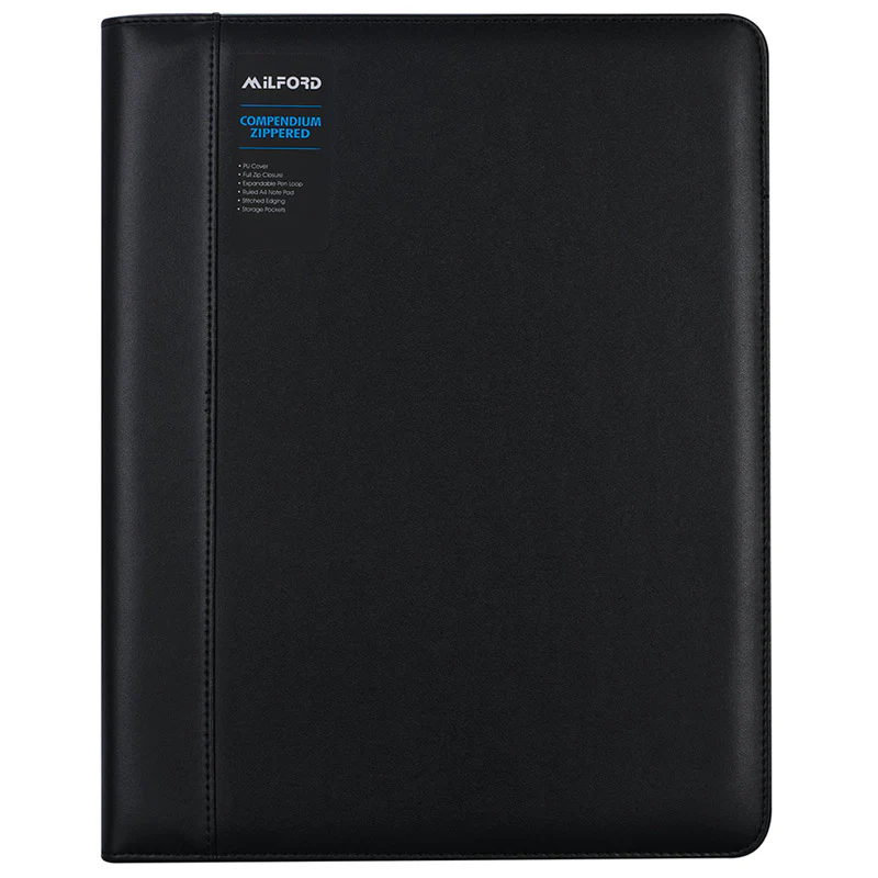 Milford Compendium With Zipper Black Pu 340x270mm - Nail Gallerys