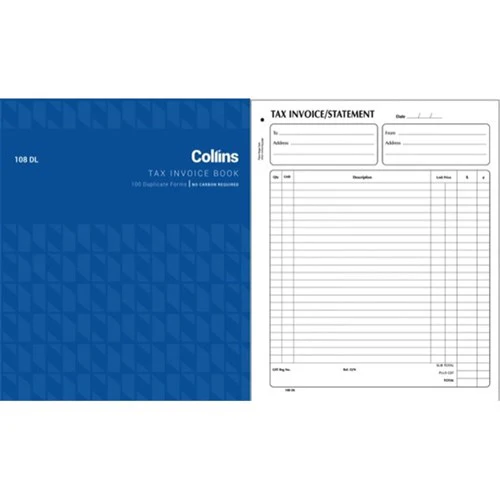 Collins Tax Invoice 108dl Duplicate No Carbon Required 55 Gsm 100lf Size 203mm X 254mm - Nail Gallerys