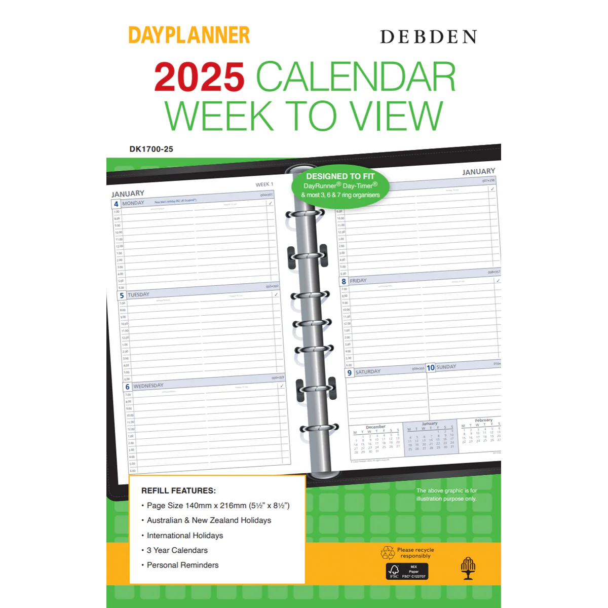 Debden Desk Week to View 2025 Dayplanner Refill - Nail Gallerys