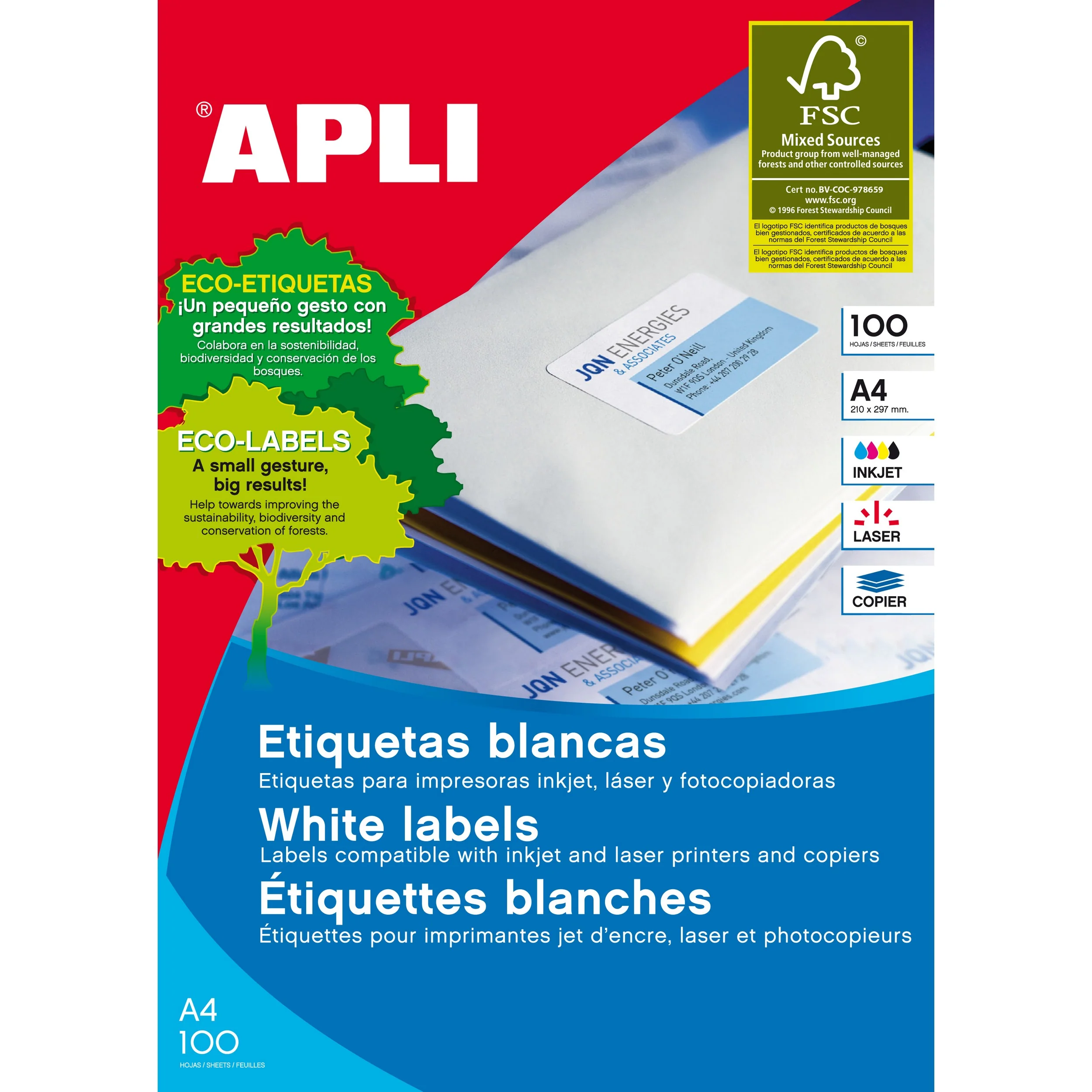 Apli A4 210x148mm Square 100 Sheet Labels - Nail Gallerys