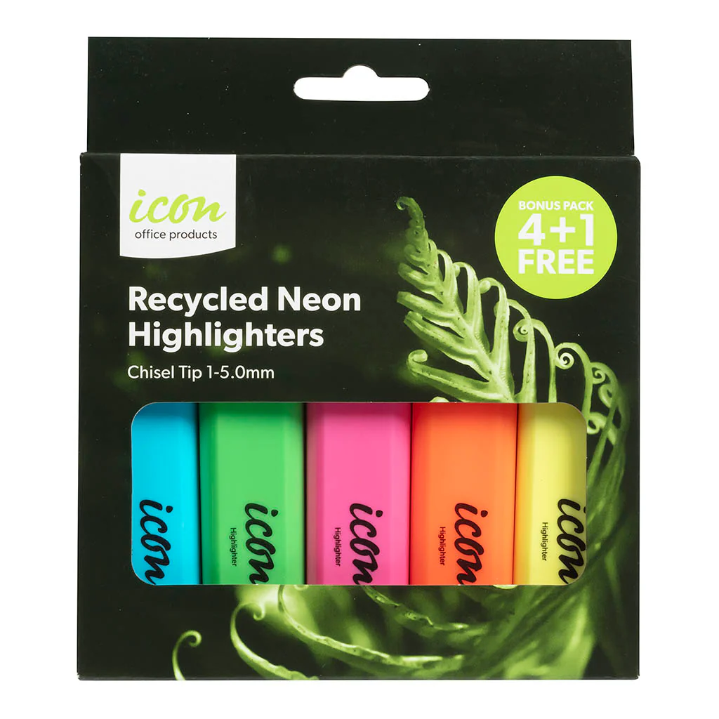 Icon Recycled Highlighter Chisel Tip 4+1 Bonus Pack Neon - Nail Gallerys