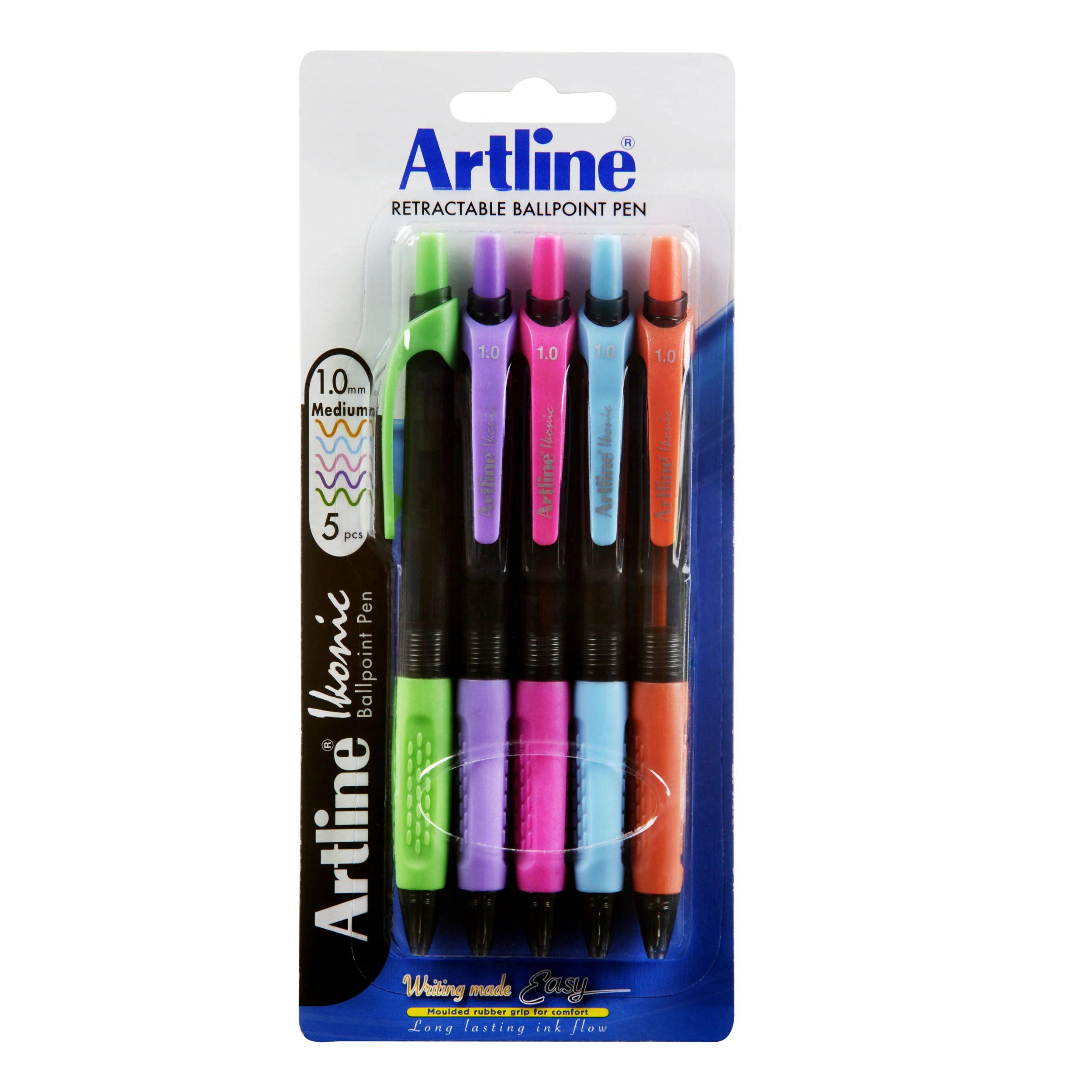 Artline Ikonic Ballpoint Pen Retractable Grip Medium Brights - Pack Of 5 - Nail Gallerys