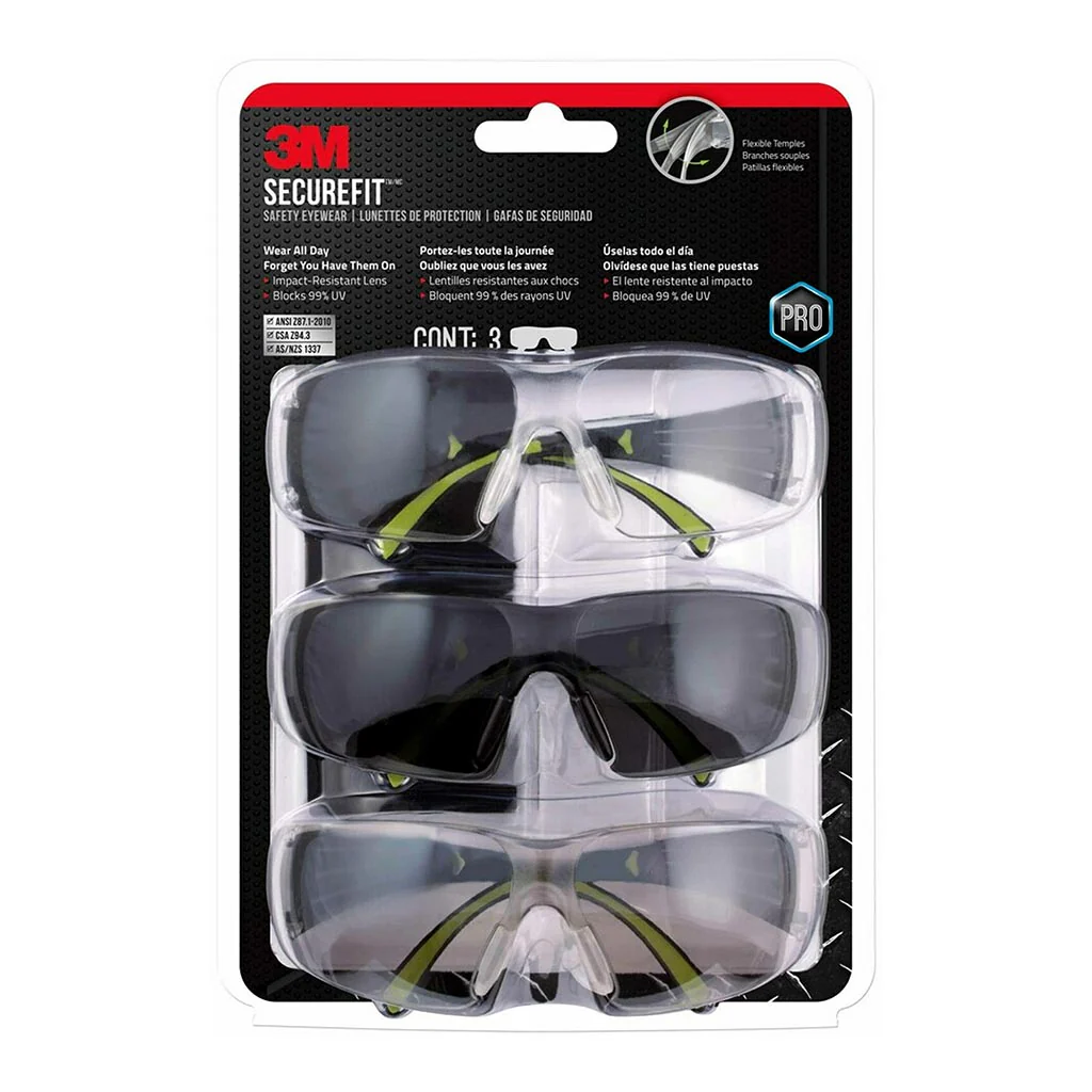 3M SecureFit Safety Eyewear Assorted Pack of 3 - Nail Gallerys