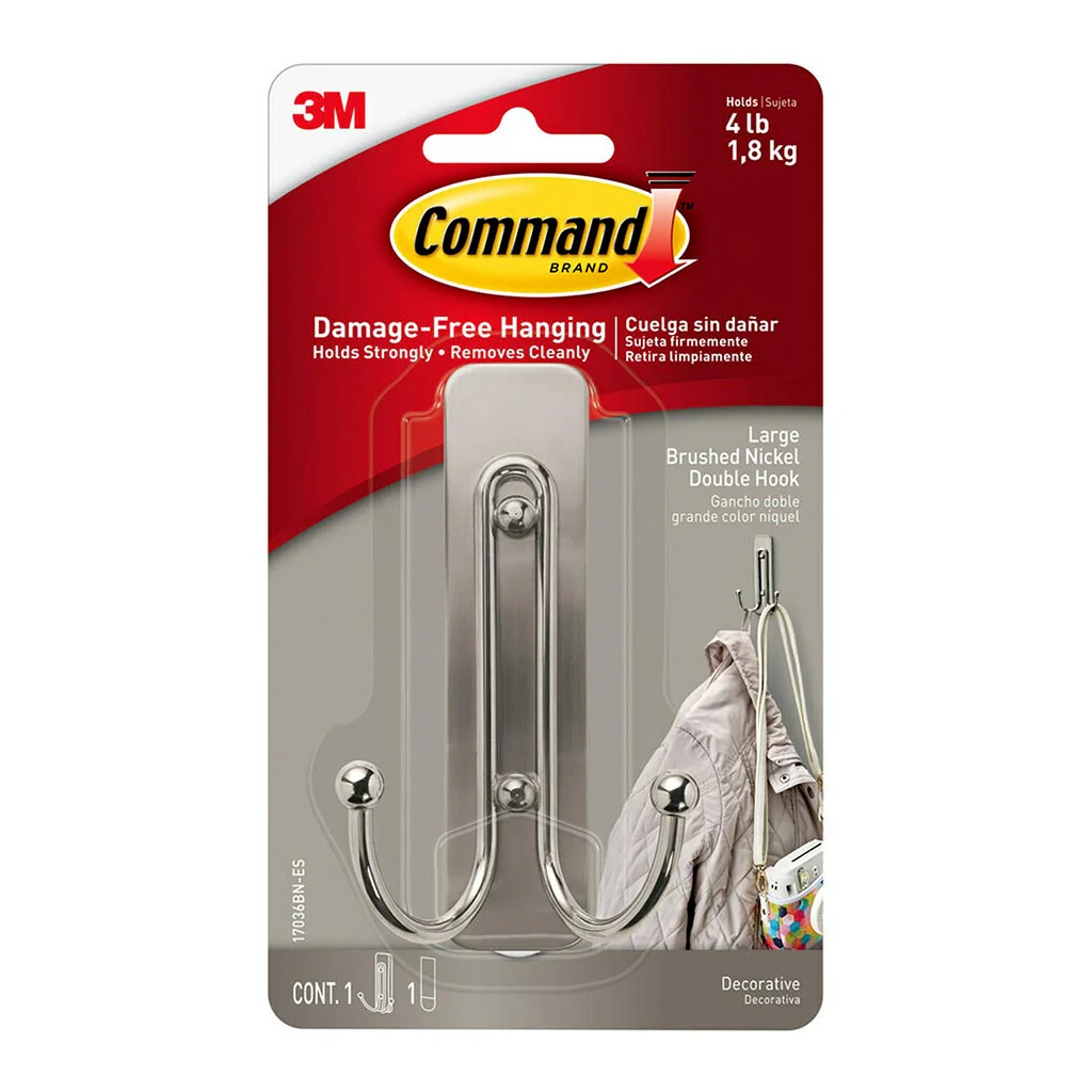 Command Large Double Brushed Nickel Hook - Nail Gallerys