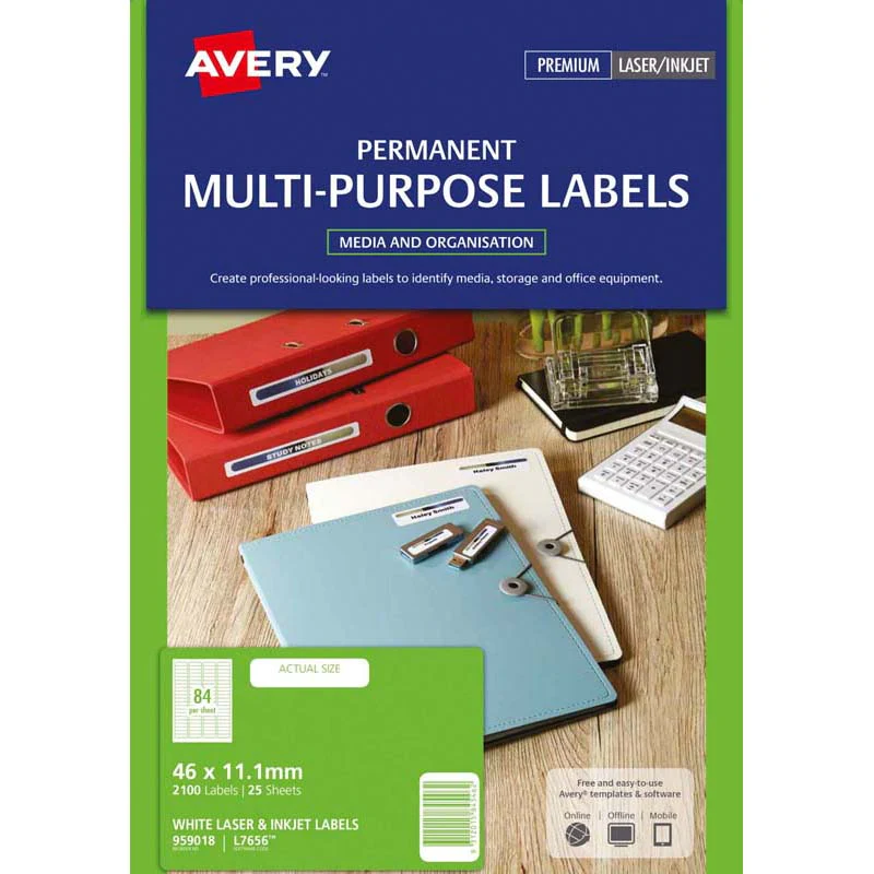 Avery Multi-purpose Laser/inkjet Labels L7656 46mm Slide 25 Sheets - Nail Gallerys