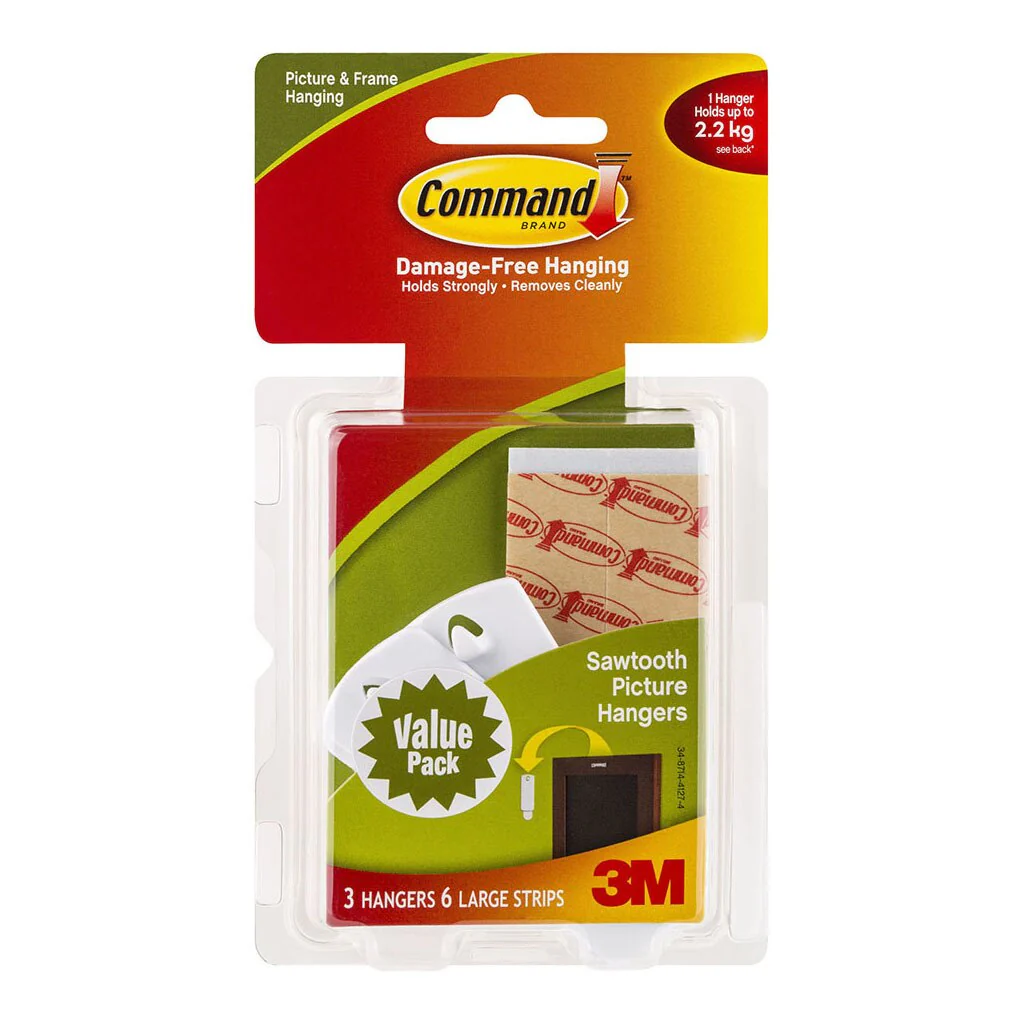 Command Picture Hanger 17042 Large White Sawtooth Pack Of 3 - Nail Gallerys