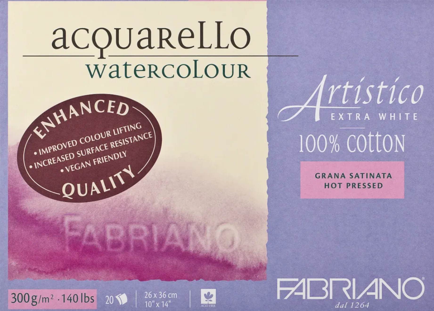 Fabriano Artistico Watercolour Enhanced 300gsm Hot Press Extra White 20 Sheet Blocks - Nail Gallerys
