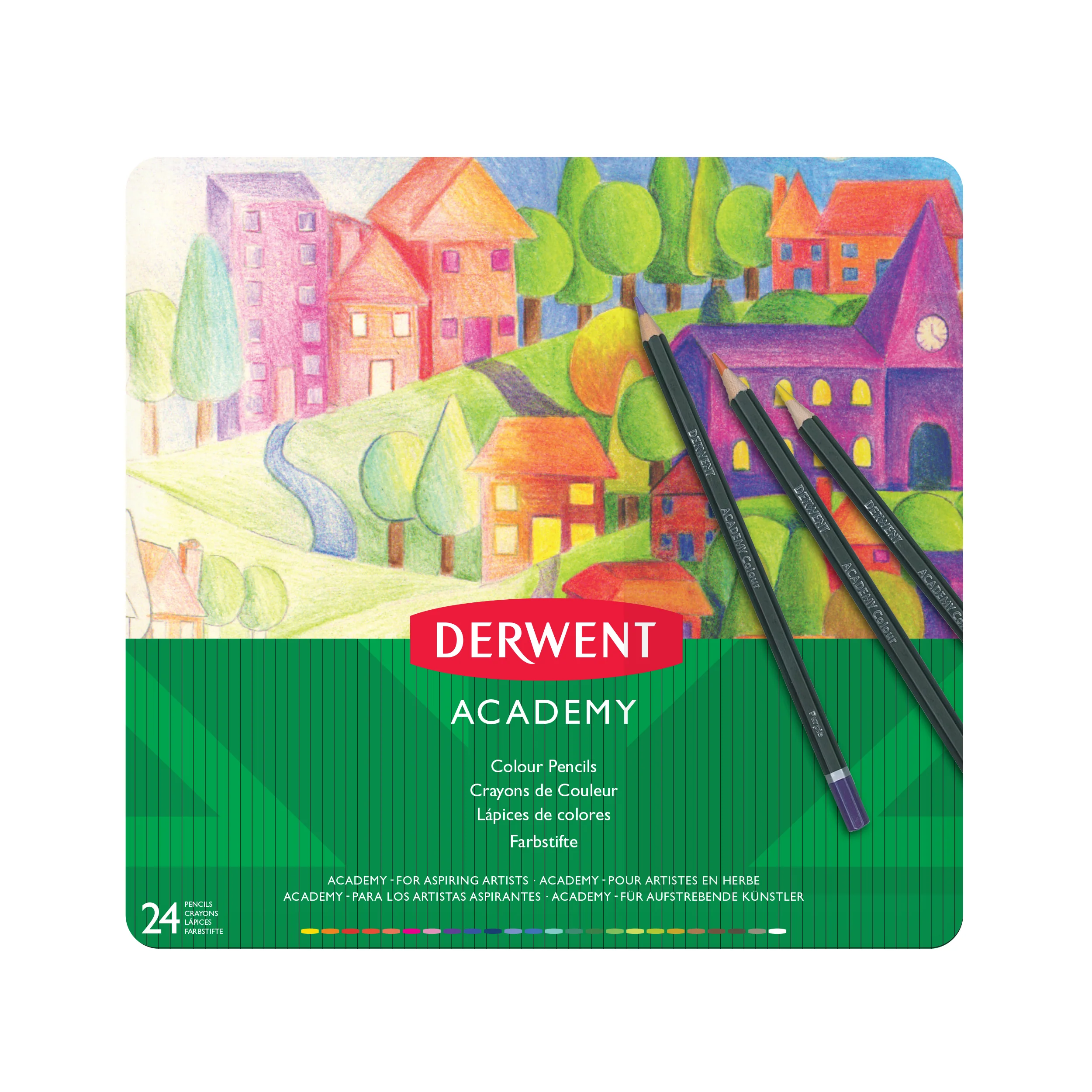 Derwent Academy Coloured Pencils Tin Of 24 - Nail Gallerys