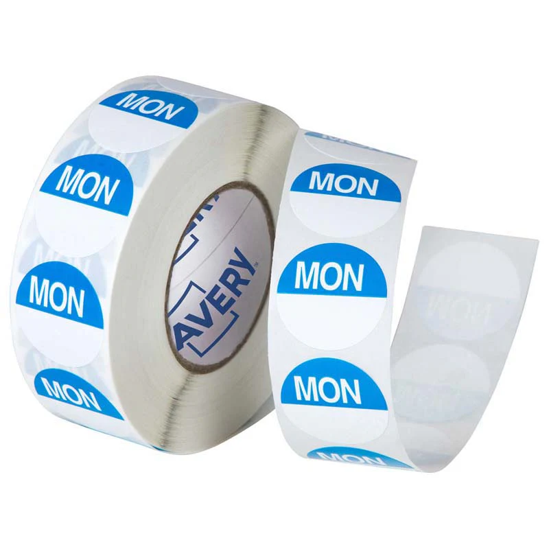 Avery Labels Monday Round Day 24mm Blue White 1000 Roll - Nail Gallerys
