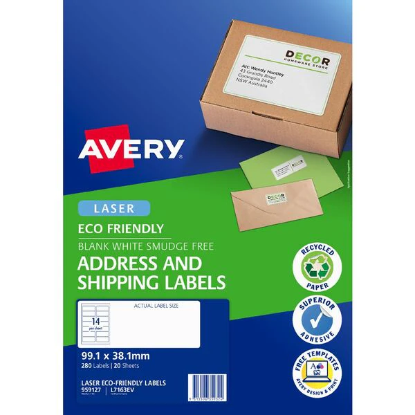 Avery Eco Friendly Address Labels 99.1x38.1mm 14up 20 Sheets - Nail Gallerys
