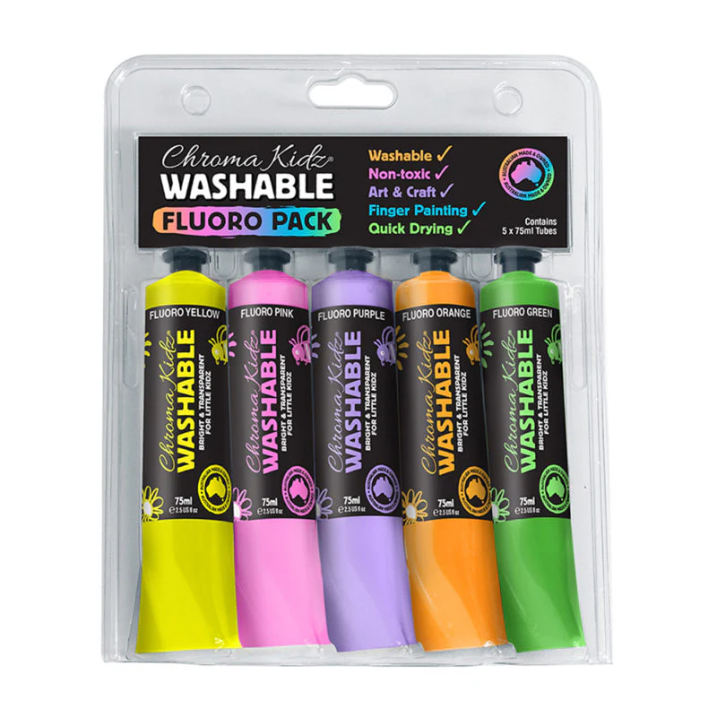 Chroma Kidz Washable Fluo Acrylic Paints Set of 5 X 75ml - Nail Gallerys