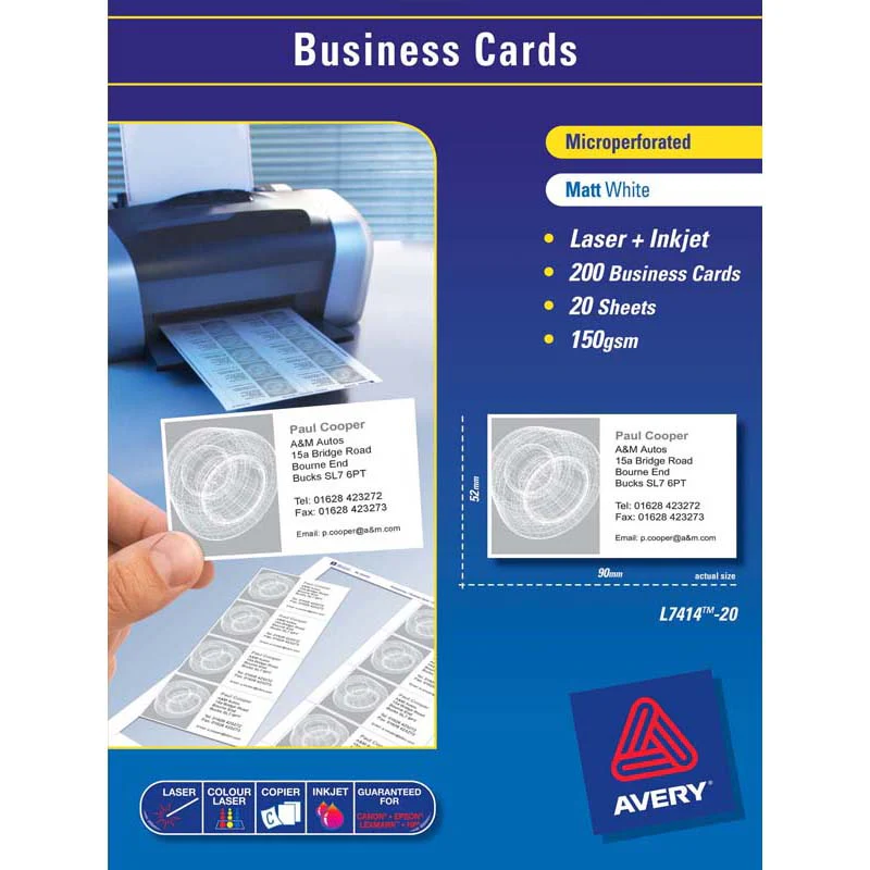 Avery Business Cards L7414-20 20 Sheets Inkjet Laser - Nail Gallerys