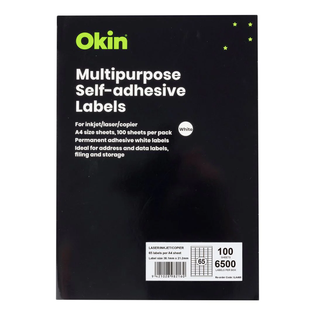 Okin Multipurpose Labels 38.1x21.2mm 65 Per Sheet - Nail Gallerys
