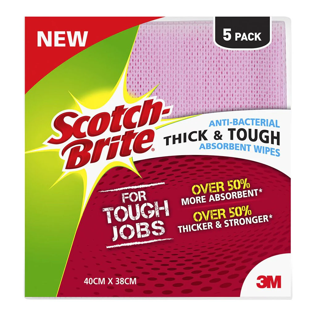 Scotch-brite Anti-bacterial Thick And Tough Absorbent Wipe Pack Of 5 - Nail Gallerys