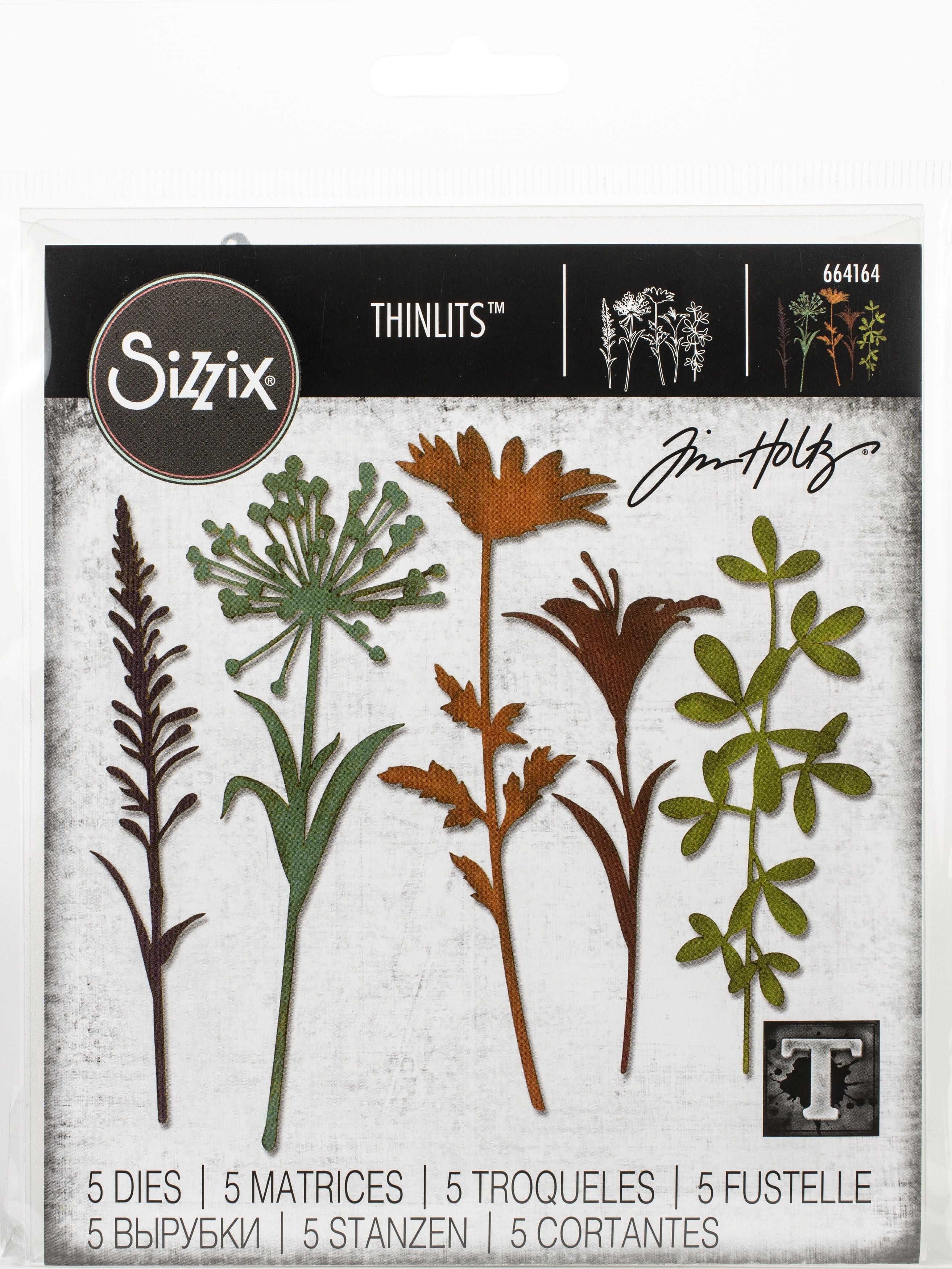 Sizzix by Tim Holtz Wildflower Stems #2 Thinlits Dies 5 Pieces - Nail Gallerys